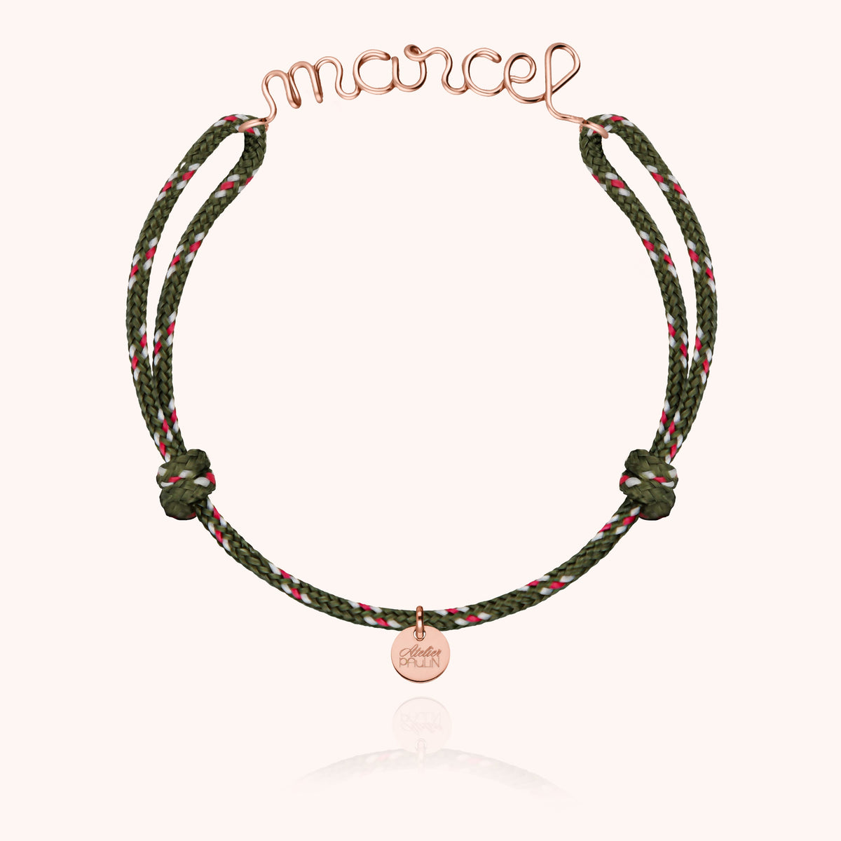 Bracelet Cordon Knot Personnalisé Homme porté au poignet — or rose 18K expédition rapide et sécurisée