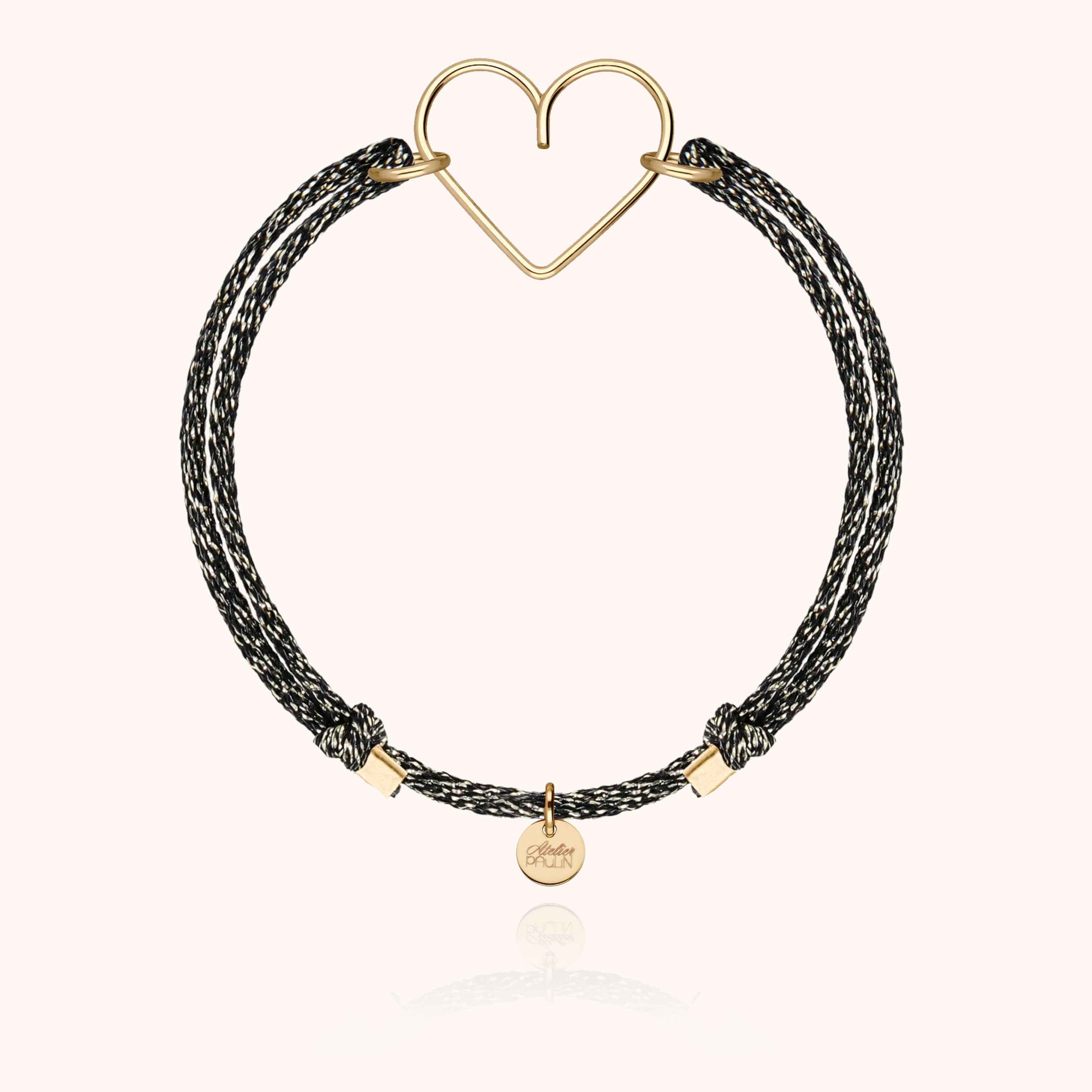Bracelet Cordon Lurex Coeur — gros plan sur le fermoir, or jaune laminé