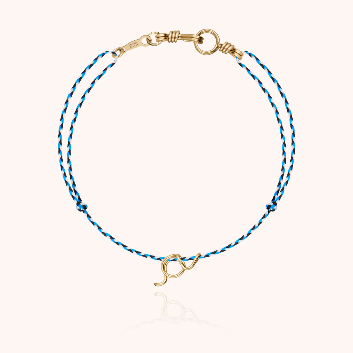 Bracelet Cordon Initiale Mini Attache moi en or jaune laminé — bijou artisanal fait main
