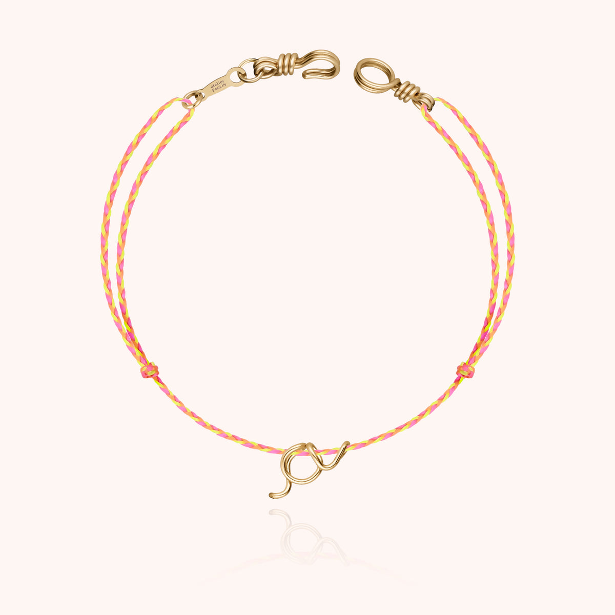 Bracciale Cordino Slim Knot Iniziale Mini Attache moi in filo d'oro giallo laminato 14k