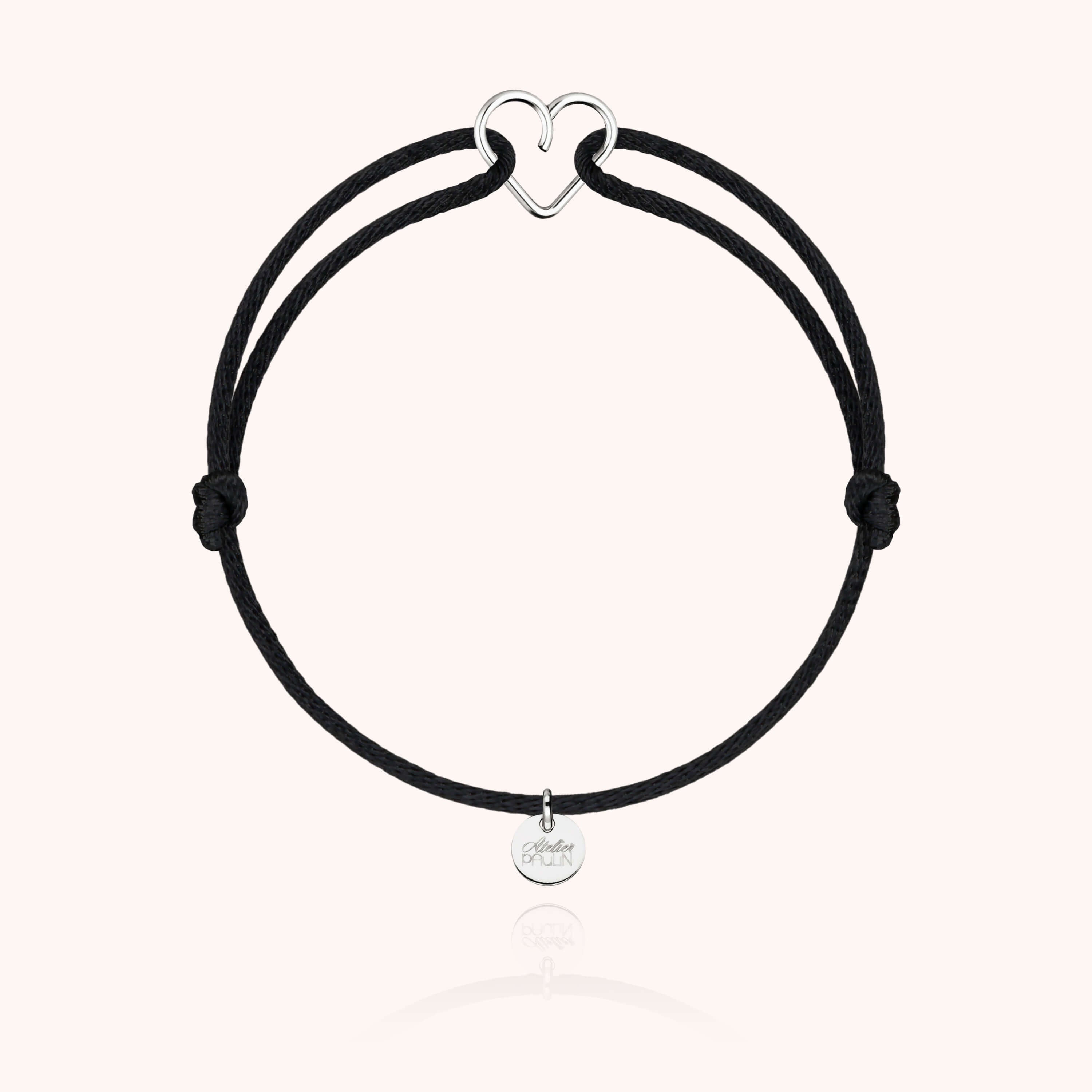 Vue d'ensemble du bracelet cordon mini coeur argent parisien