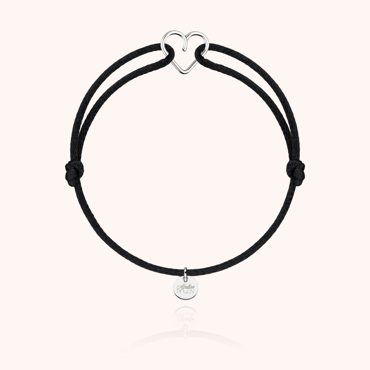 Gesamtansicht des Kordelarmbands Mini-Herz Silber Parisian