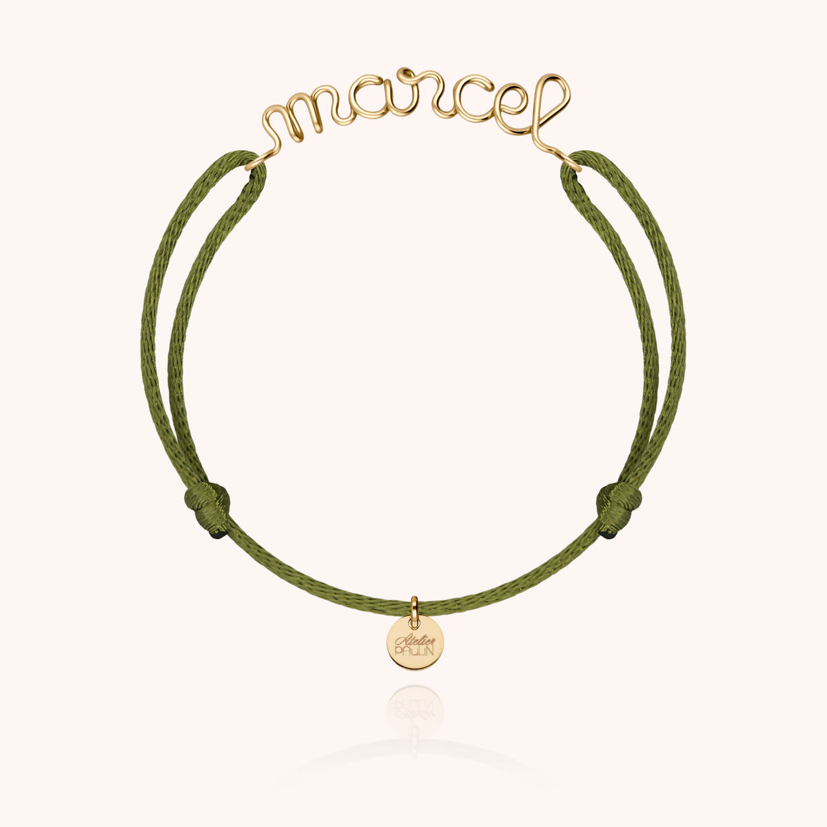 Personalisiertes Armband Original Kordel — Detail des Metalldrahts, Gelbes Goldfilled