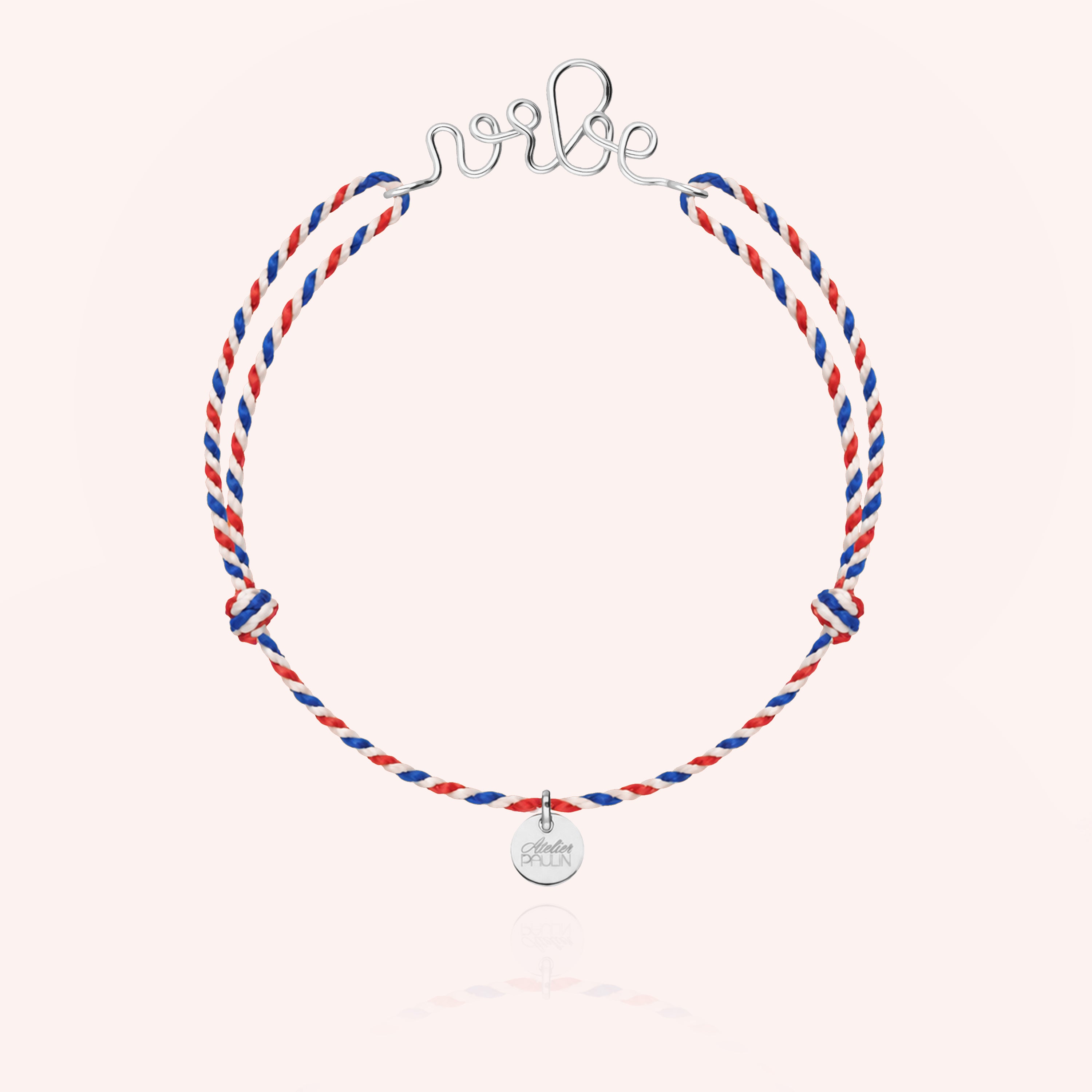 Personalized French Flag Cord Bracelet - silver