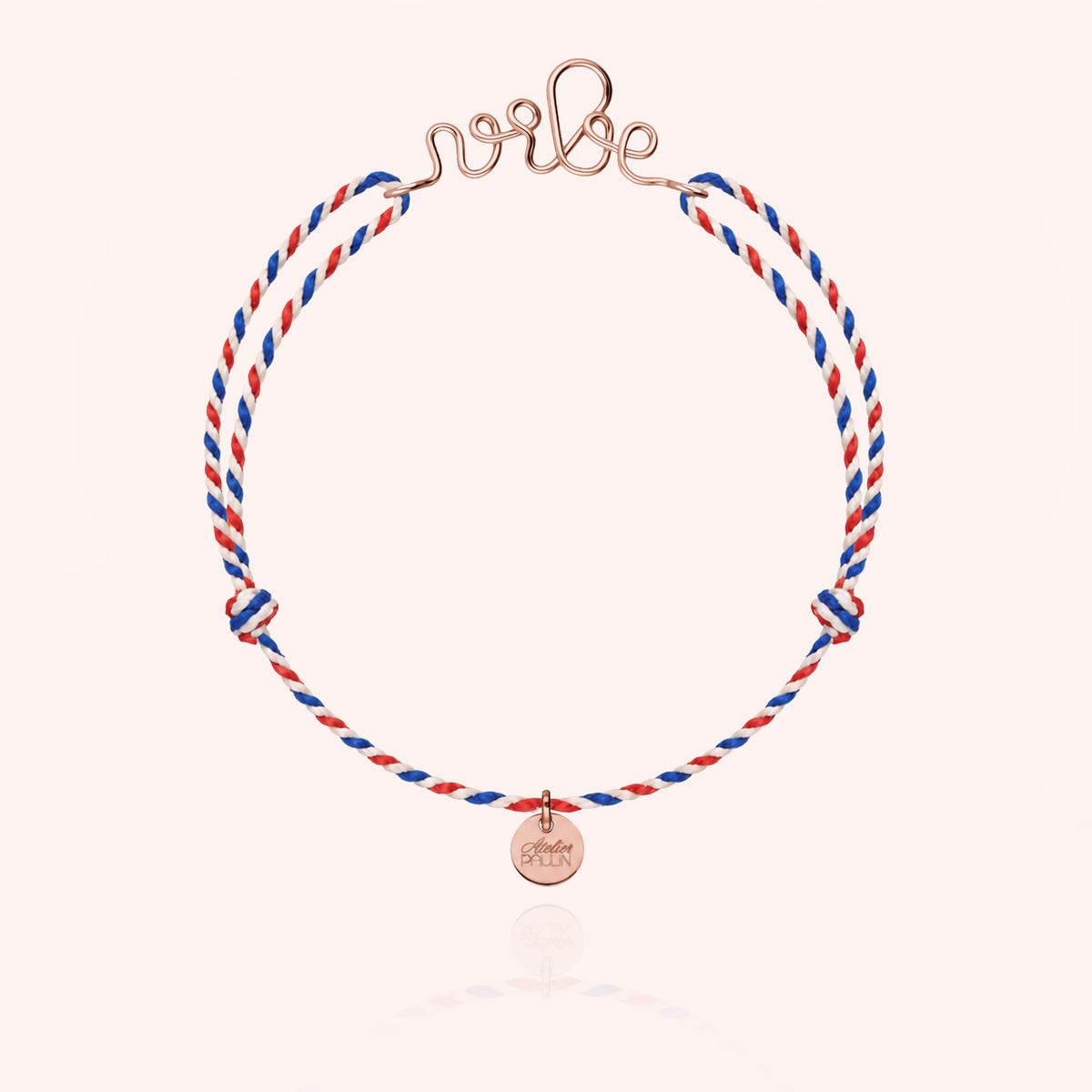 Bracelet Personnalisé Cordon France en or rose 750/1000, cordon tricolore bleu blanc rouge