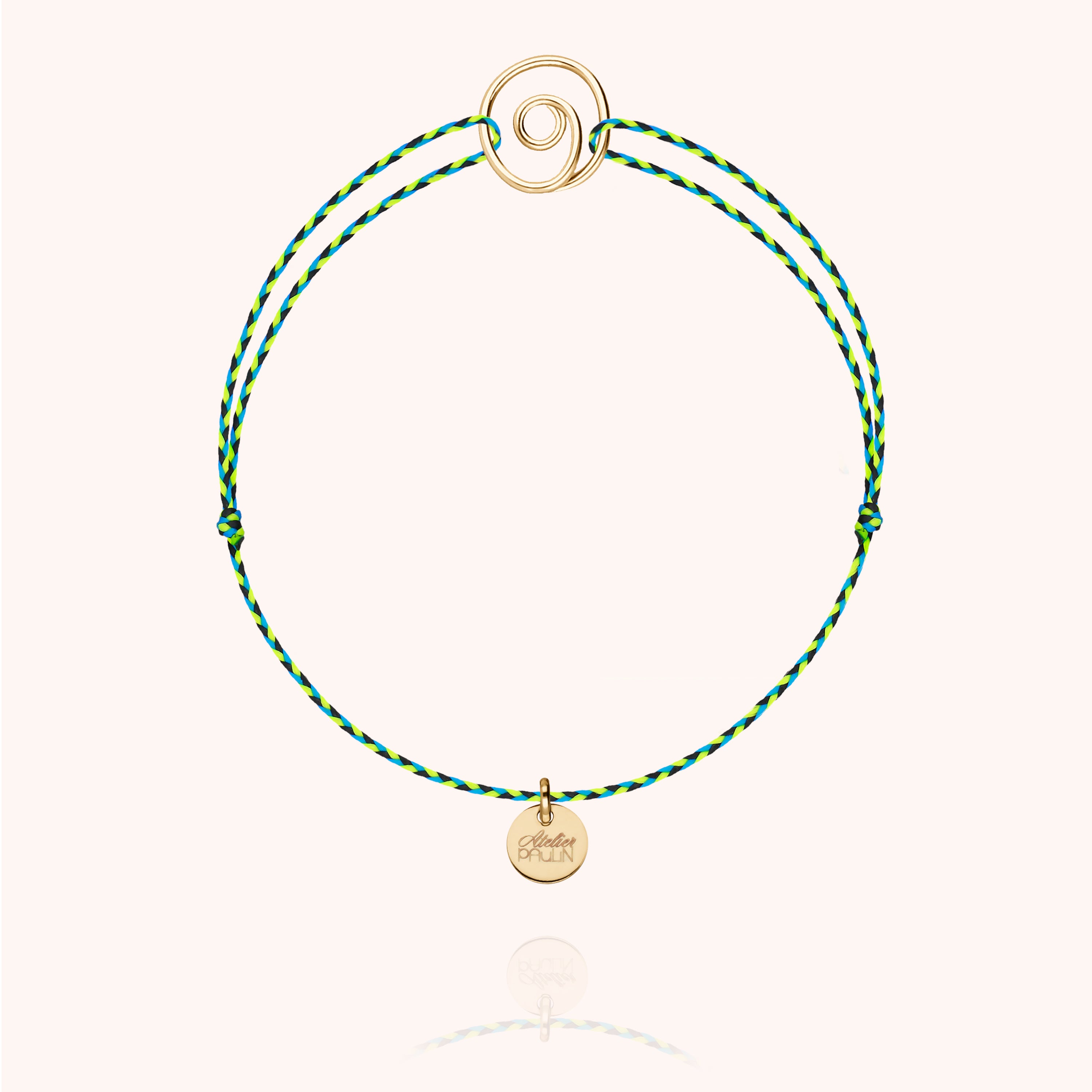 Bracelet Cordon Slim Knot Vert Sainte Lucie - or jaune laminé