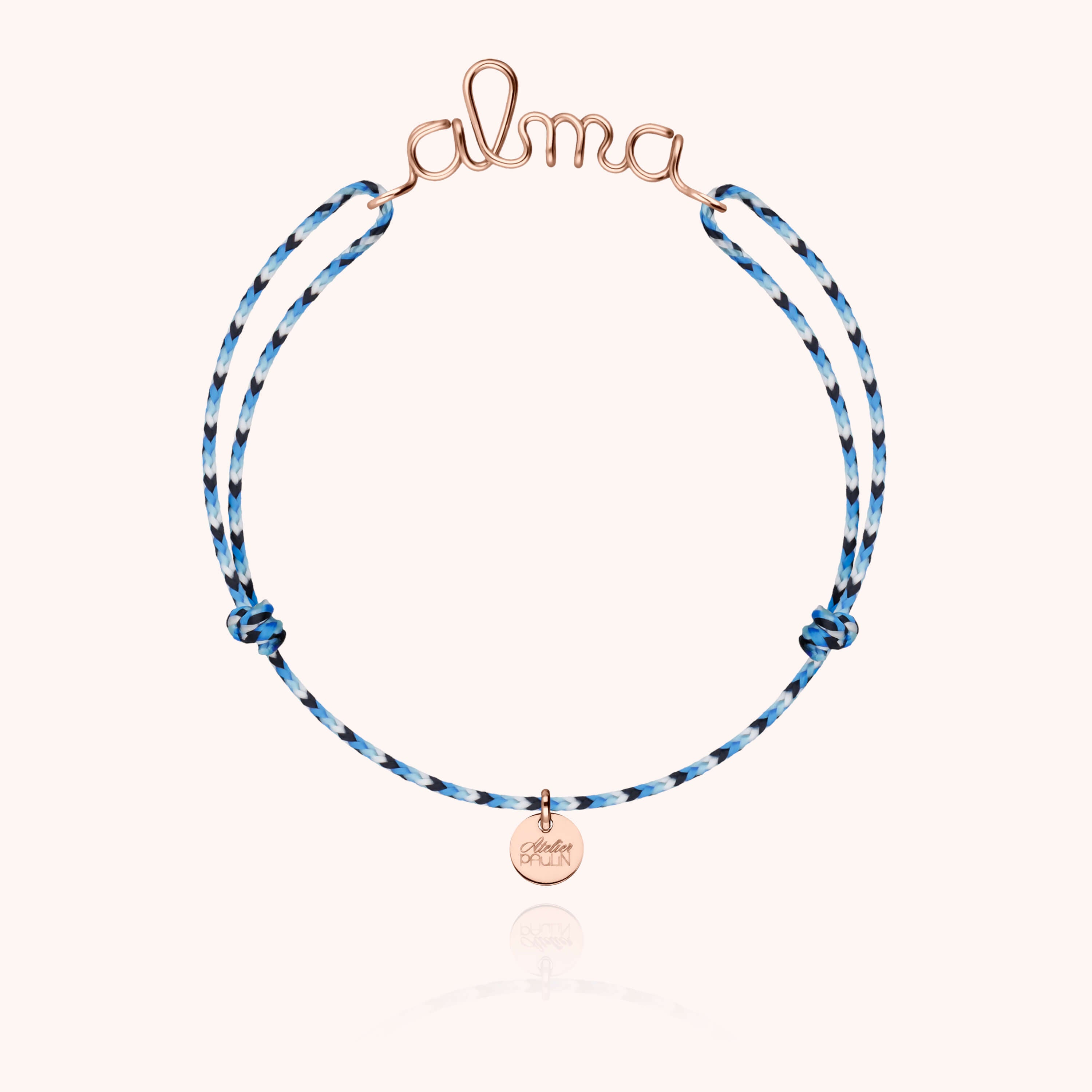 Bracelet cordon lettre personnalisée bijou élégant femme Paris - or rose 750/1000 - enfant