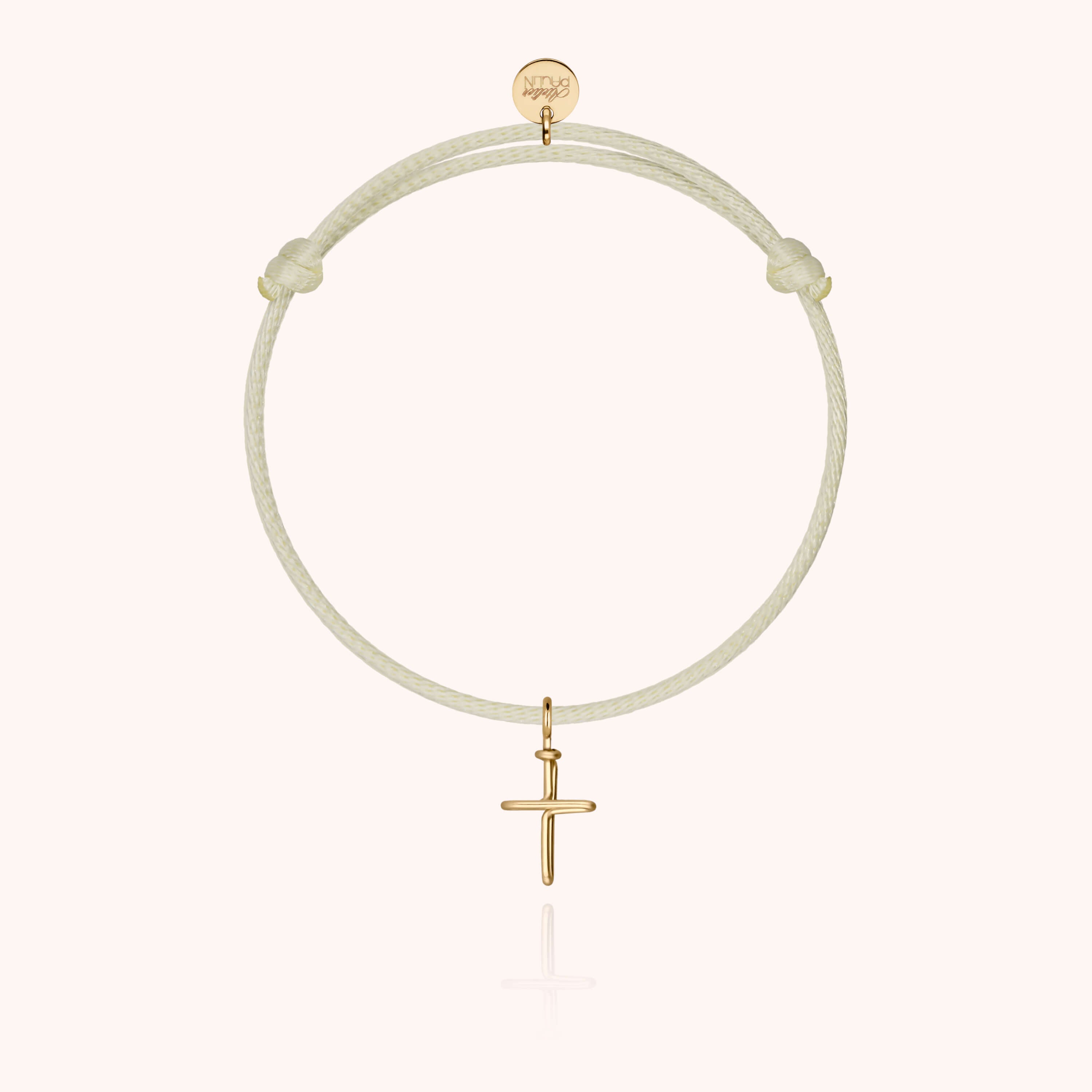 Bracelet cordon ajustable avec croix en or artisanal français