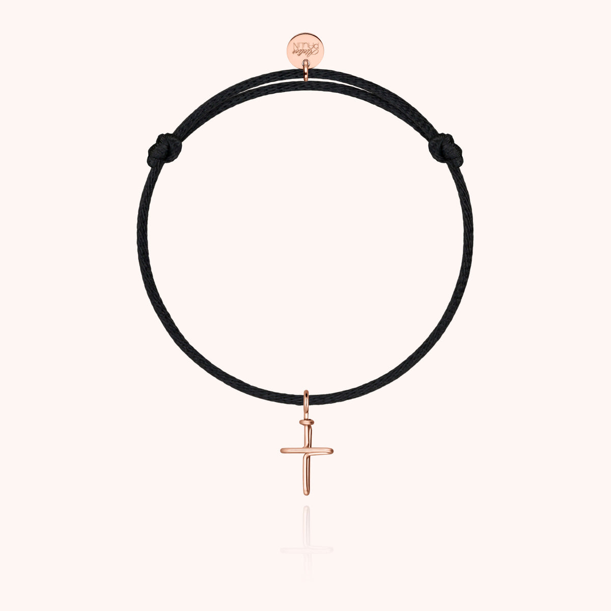 Bracciale Cordino Charms Simbolico Croce in filo d'oro rosa 18kt su fondo bianco