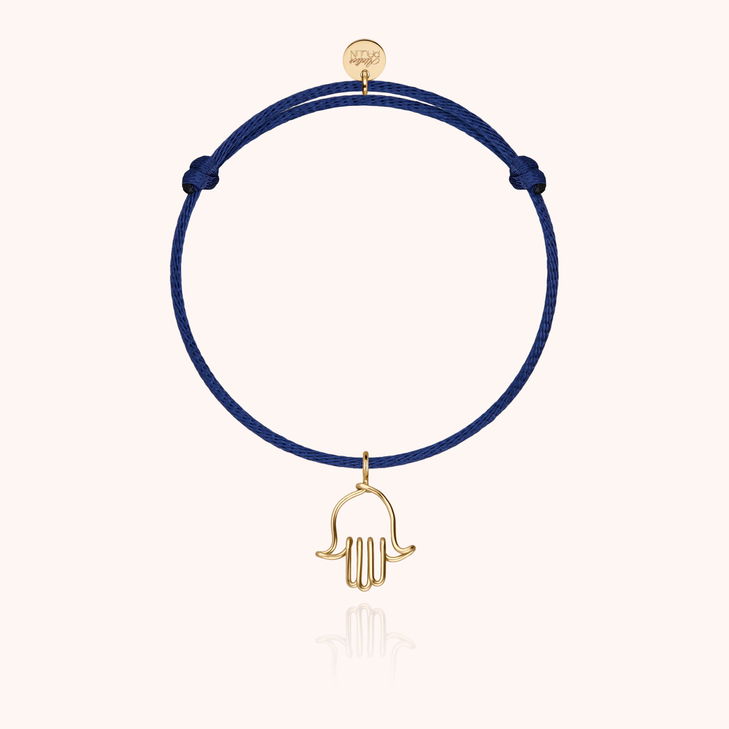 Bracelet Cordon Charms Symbolic Main de Fatma porté au poignet — or jaune laminé expédition rapide et sécurisée