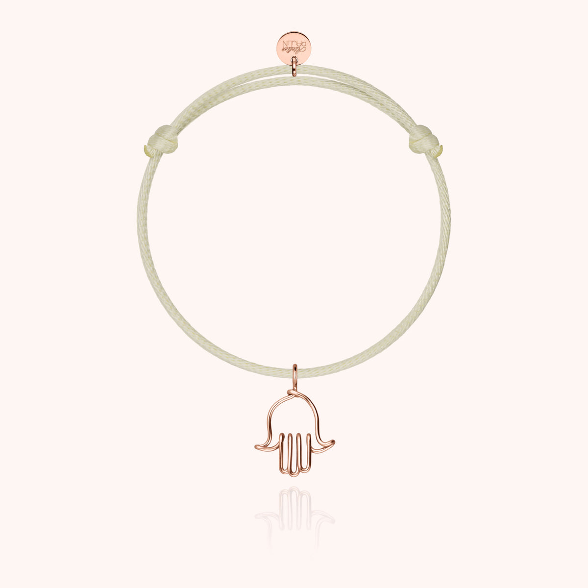 Armband aus schwarzer Kordel mit Charm Hand der Fatima Roségold