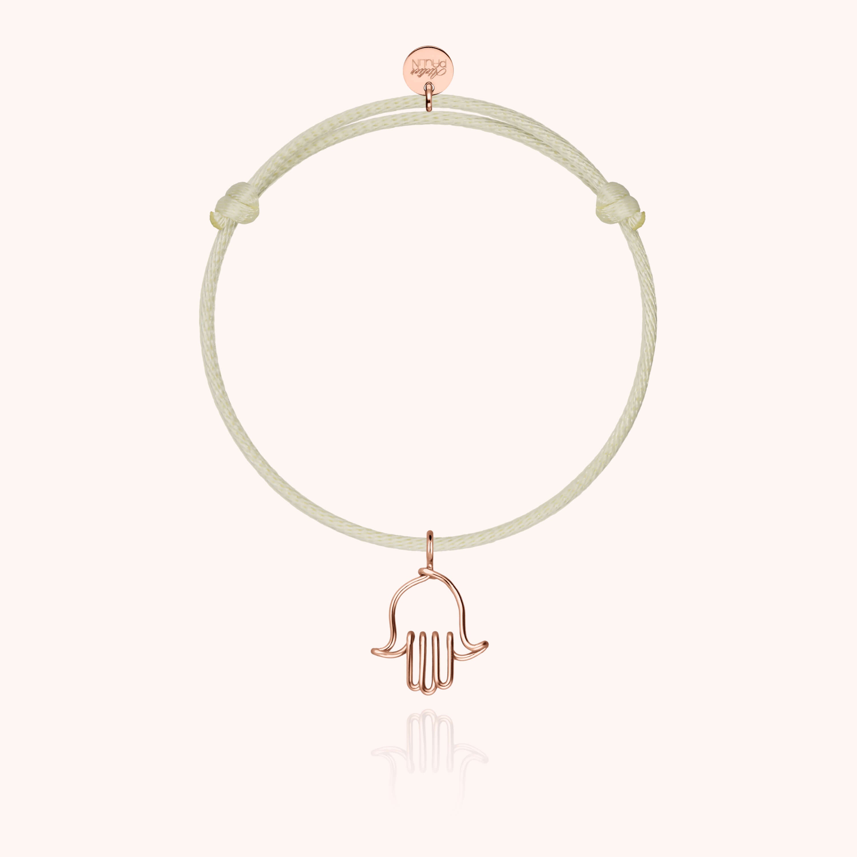 Bracelet cordon noir avec charm symbole Main de Fatma or rose