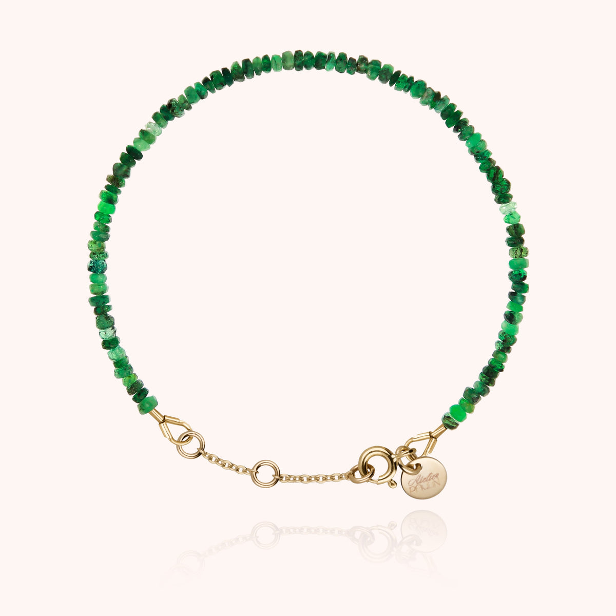 Bracelet Rivière Uni en or jaune laminé, perles d'émeraude