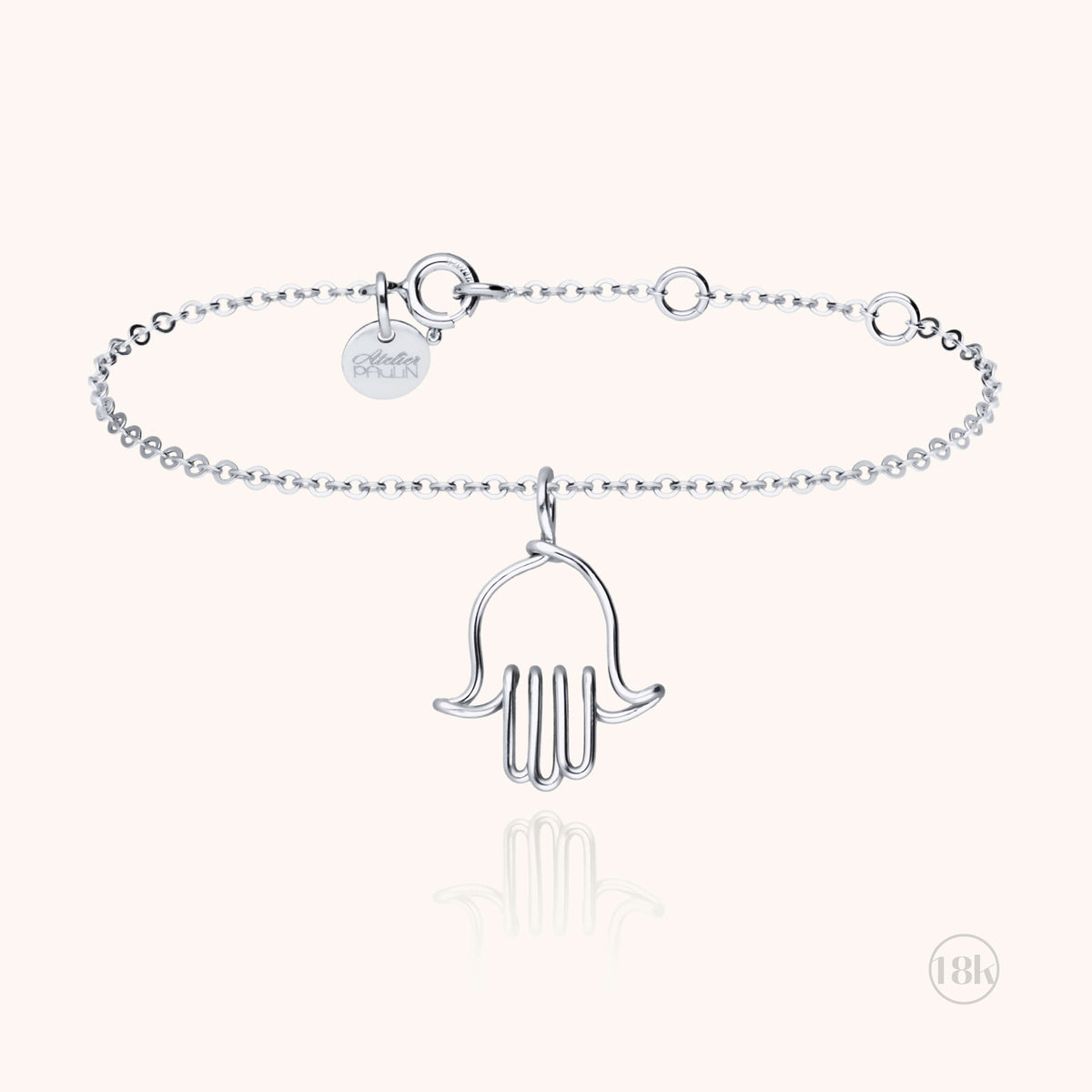 Bracciale Simbolico Charms Mano di Fatma in filo d'oro bianco 18kt, taglia bambino