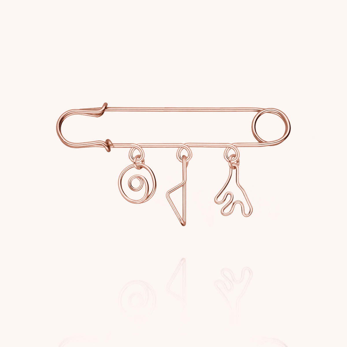 Spilla Charms Trio Corsica in filo d'oro rosa laminato 14k, tre charm sospesi