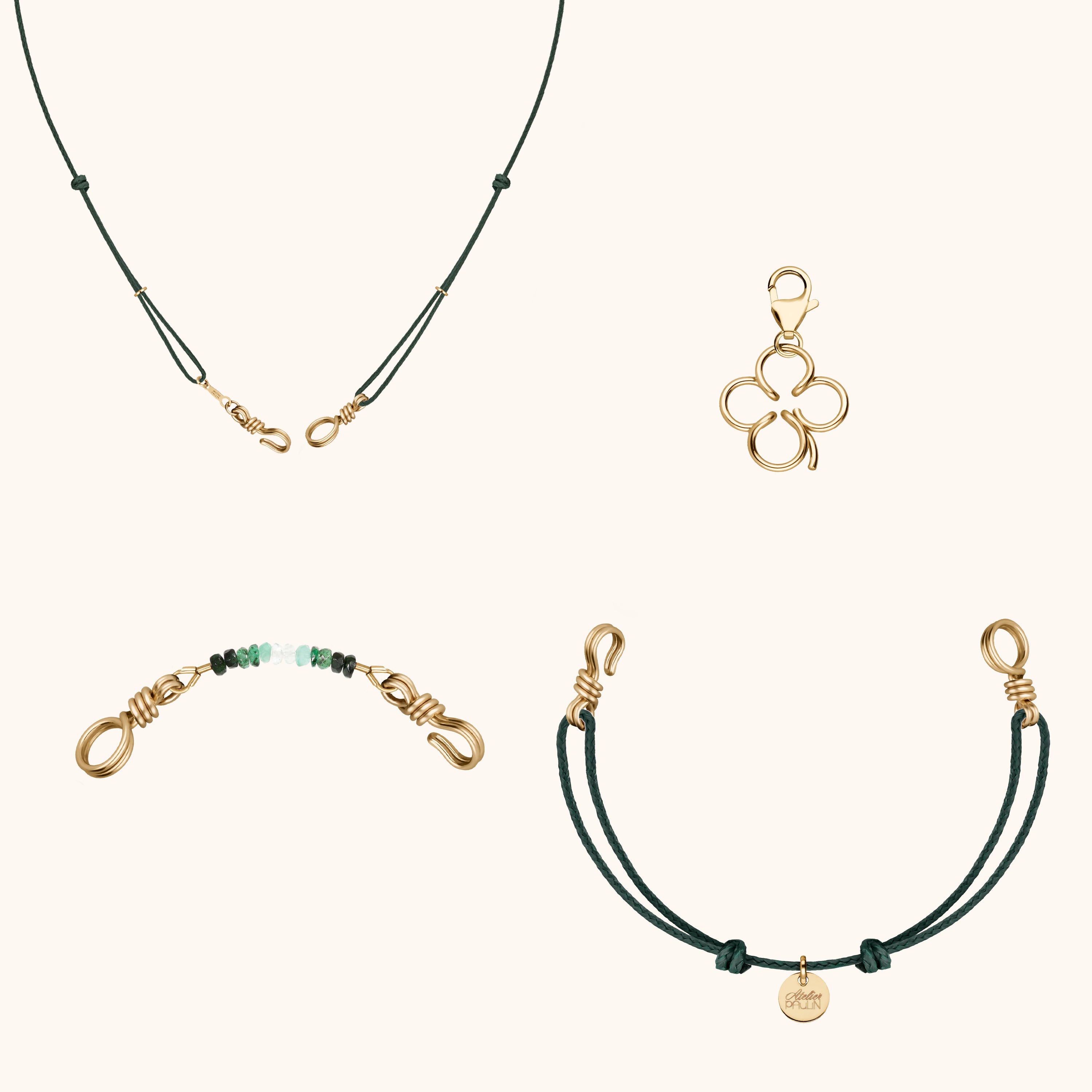 Coffret bijoux ouvert présentant collier et bracelet cordon en or laminé 585