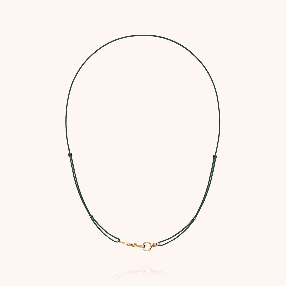 Slim Knot Cord Necklace Attache moi in 14k yellow gold-filled wire, English green cord