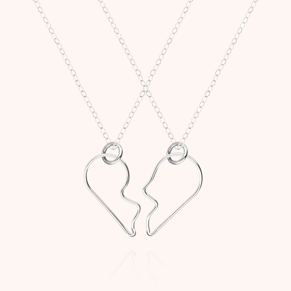Duo de Colliers Cœur de l'Amour en argent sterling 925, deux demi-cœurs
