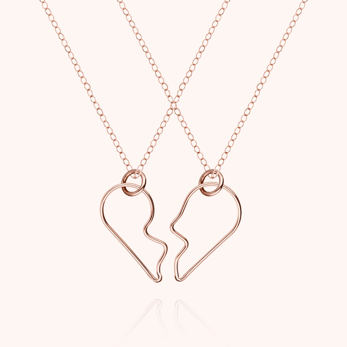 Duo di Collane Cuore dell'Amore in filo d'oro rosa laminato 14k, due mezzi cuori
