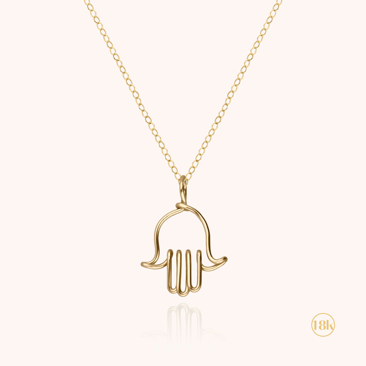 Symbolic Hand of Fatima Charms Necklace in 18k yellow gold wire on a Richelieu chain
