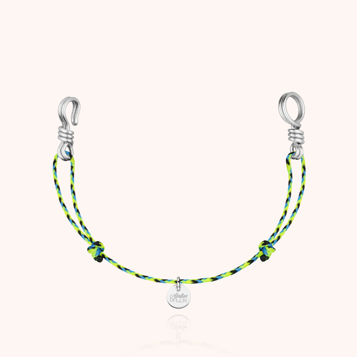 Slim Knot Mini Cord Bracelet Attache moi in sterling silver wire, green cord
