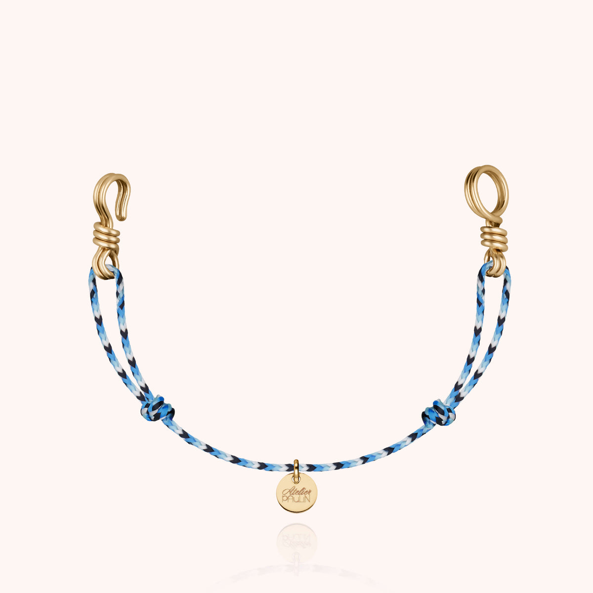 Mini Armband Kordel Slim Knot Attache moi aus gelbem Goldfilled, blaue Kordel