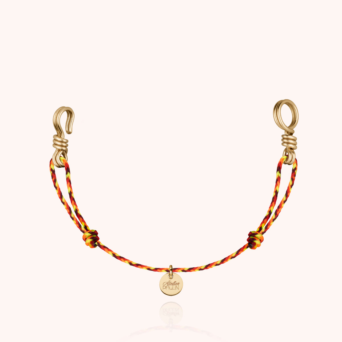 Mini Armband Kordel Slim Knot Attache moi aus gelbem Goldfilled, rote Kordel