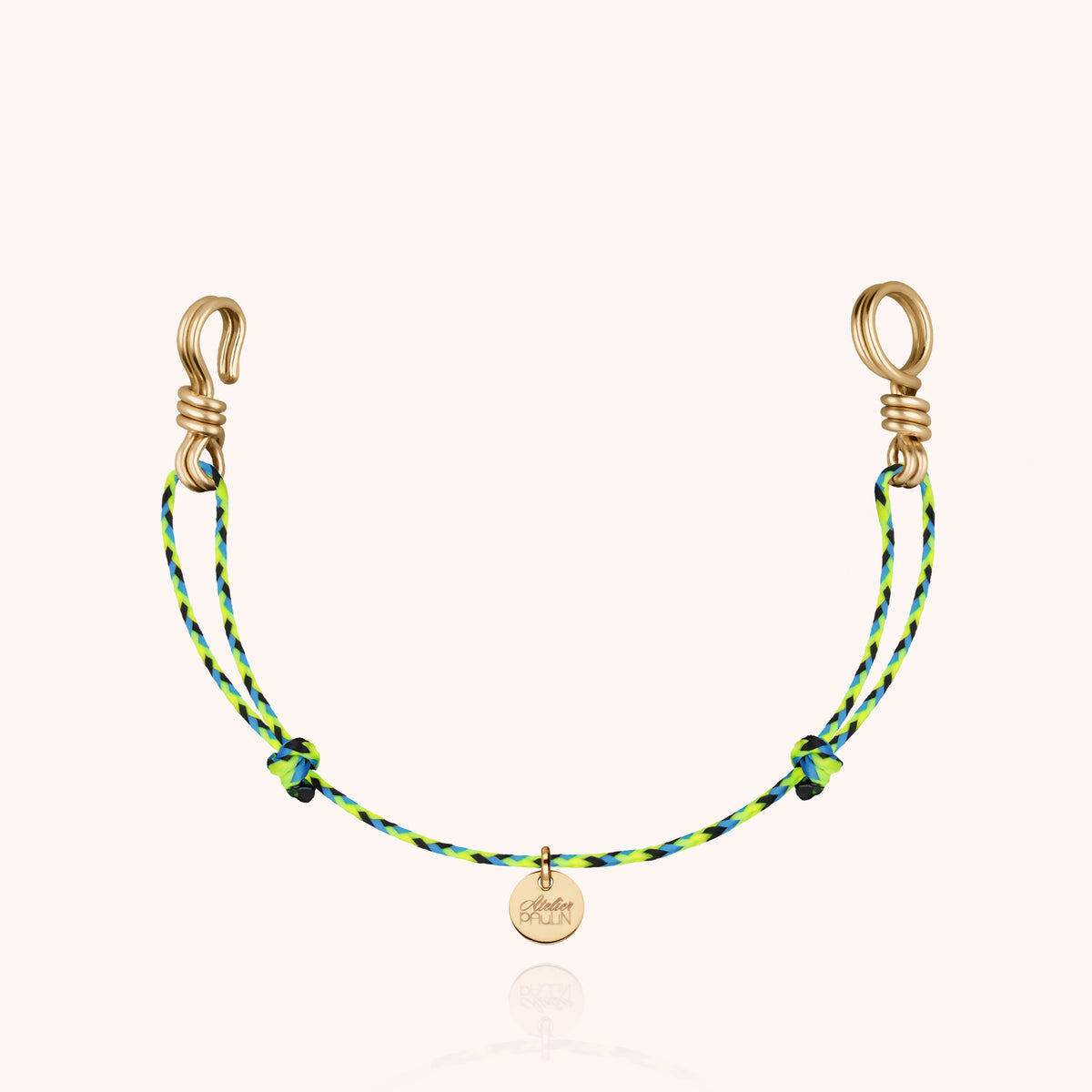 Mini Armband Cordon Slim Knot Attache moi aus gelbem Goldfilled, grüne Kordel