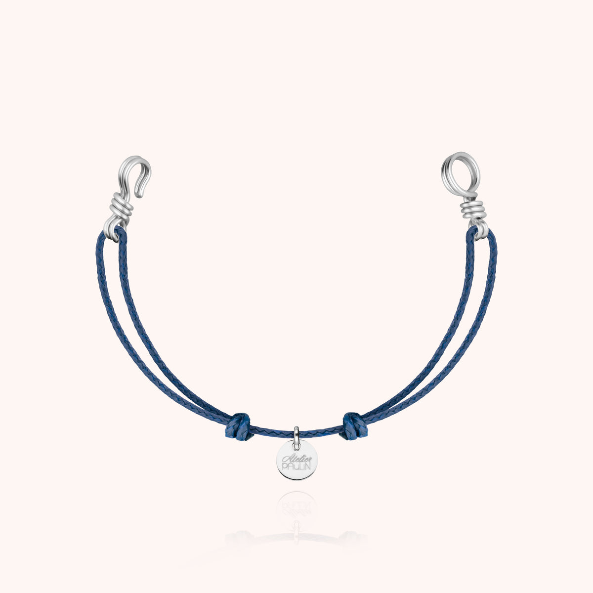 Slim Knot Mini Cord Bracelet Attache moi in sterling silver wire, mineral blue cord