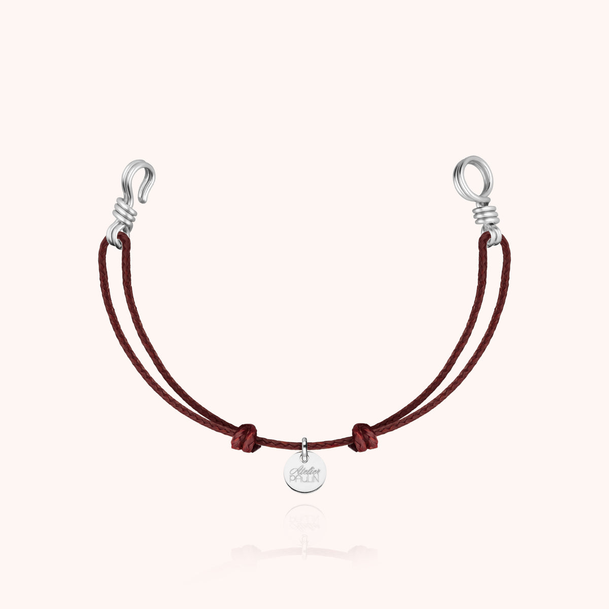 Slim Knot Mini Cord Bracelet Attache moi in sterling silver wire, plum cord