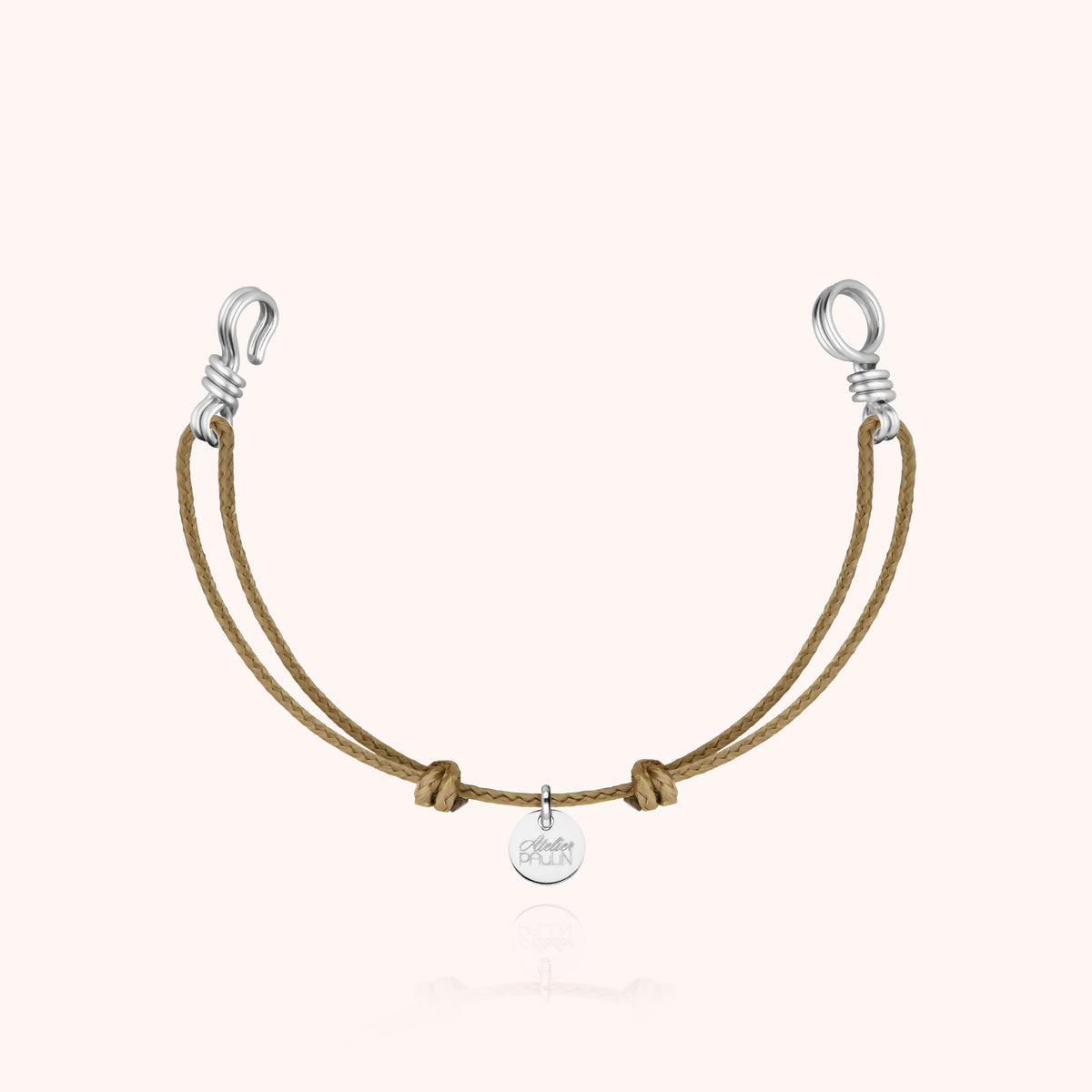 Slim Knot Mini Cord Bracelet Attache moi in sterling silver wire, taupe cord