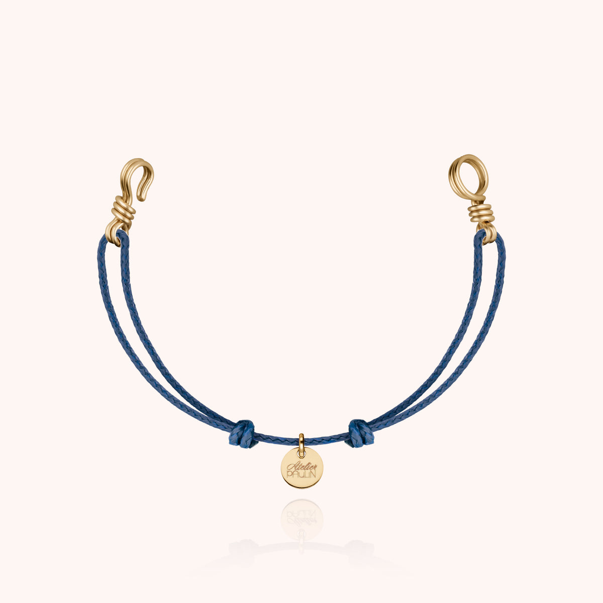 Mini Armband Kordel Slim Knot Attache moi in Gelbes Goldfilled, Kordel Mineralblau