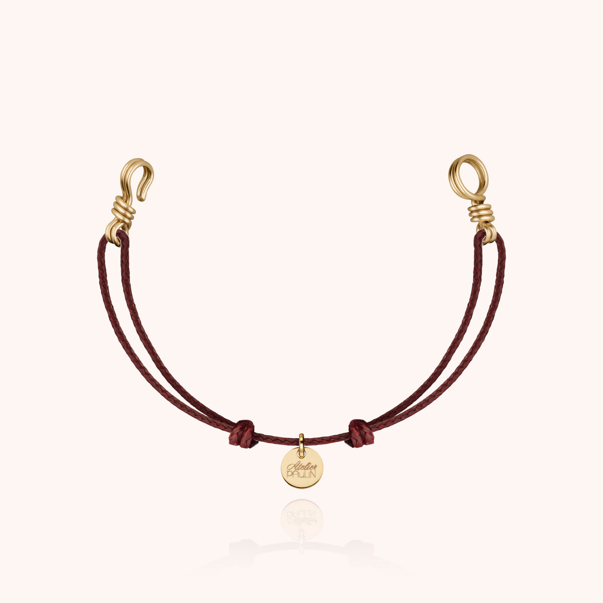 Mini Armband Cordon Slim Knot Attache moi aus gelbem Goldfilled, Kordel pflaume