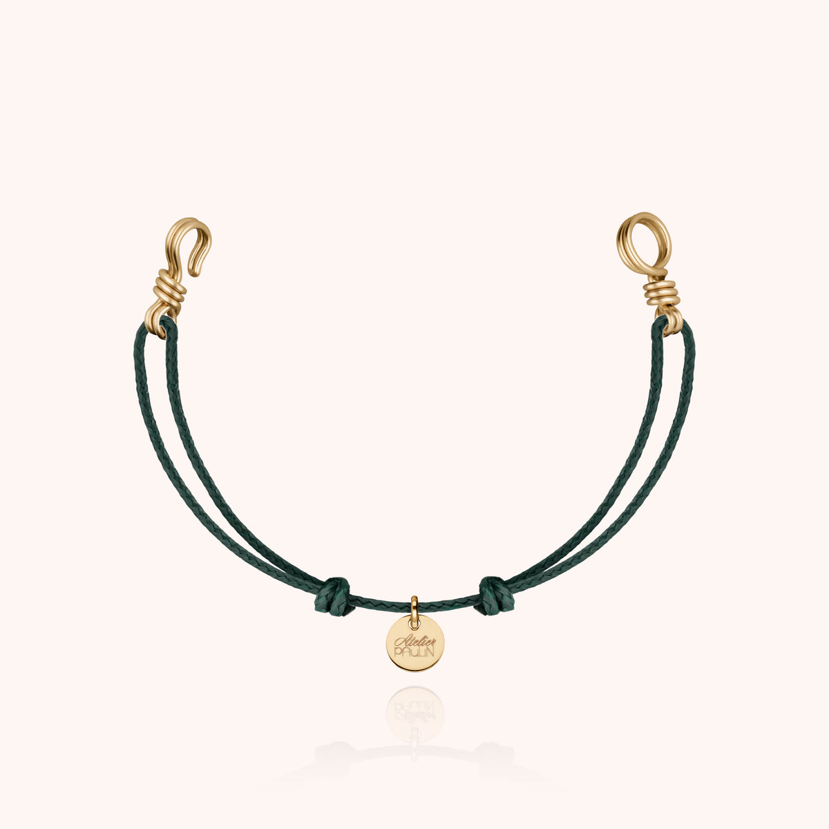 Mini Armband Kordel Slim Knot Attache moi in Gelbes Goldfilled, Kordel Englischgrün