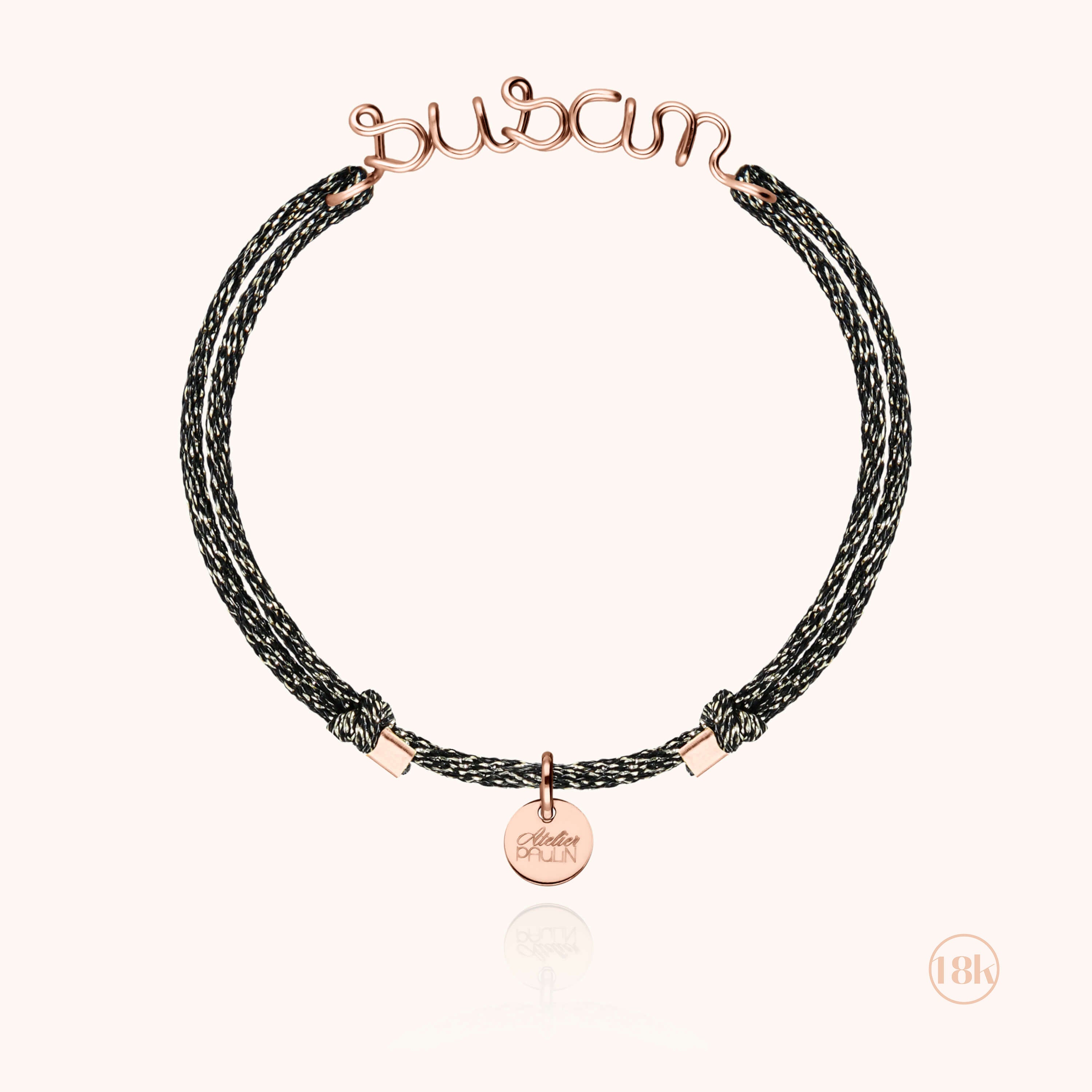Bracelet Cordon Lurex Personnalisé — détail du fil métallique, or rose 18K