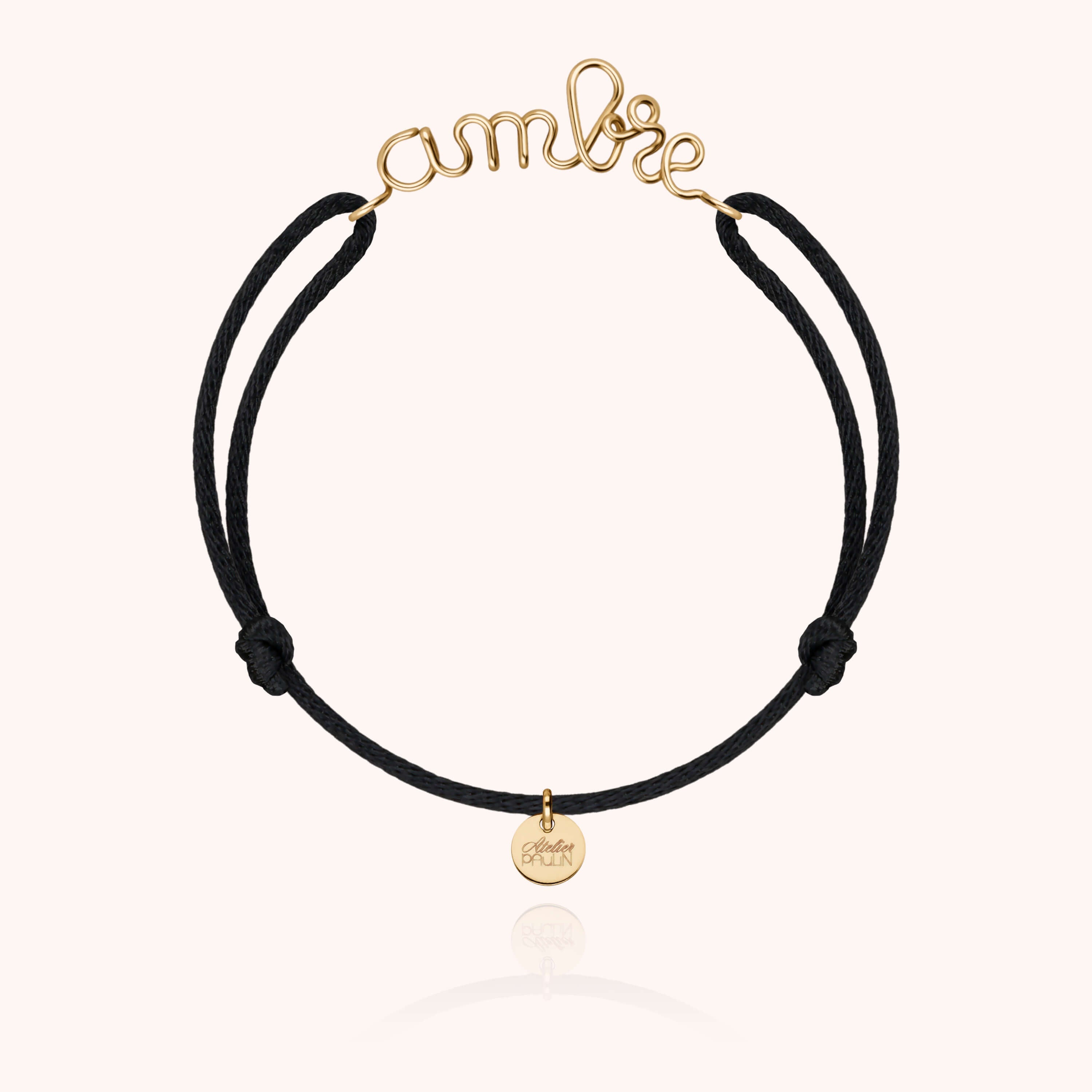Bracelet Cordon Original Personnalisé porté au poignet — or jaune laminé expédition rapide et sécurisée