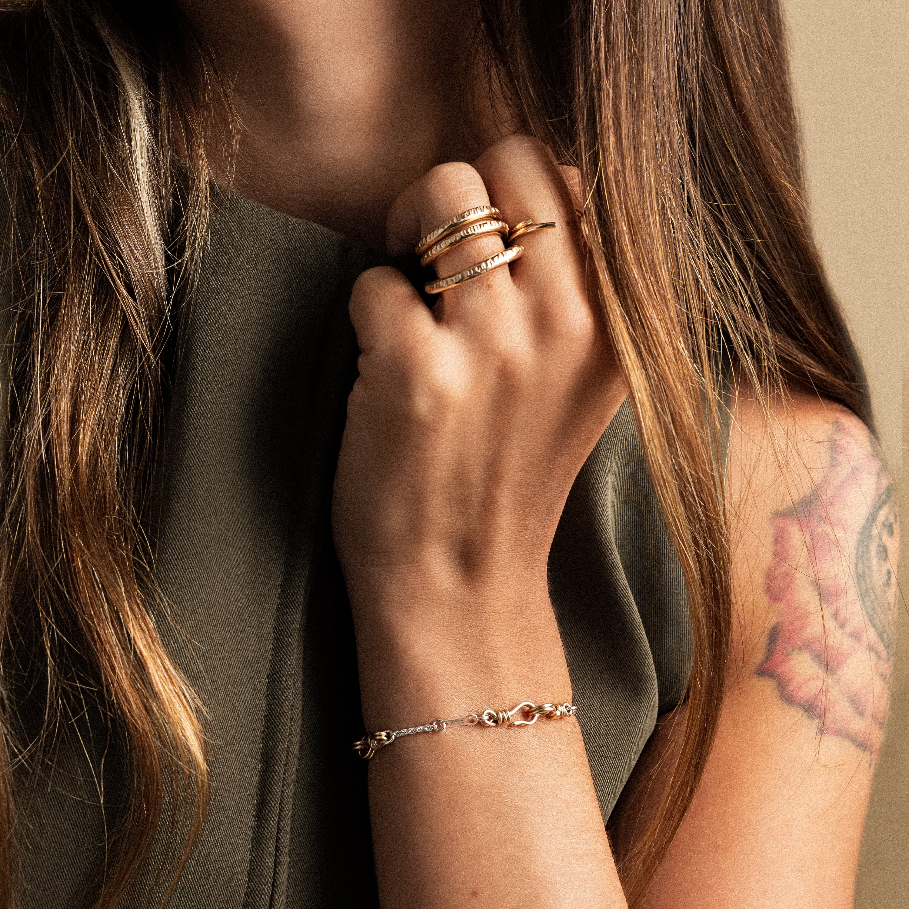 Bracelet Tercet Attache moi - or jaune laminé et argent