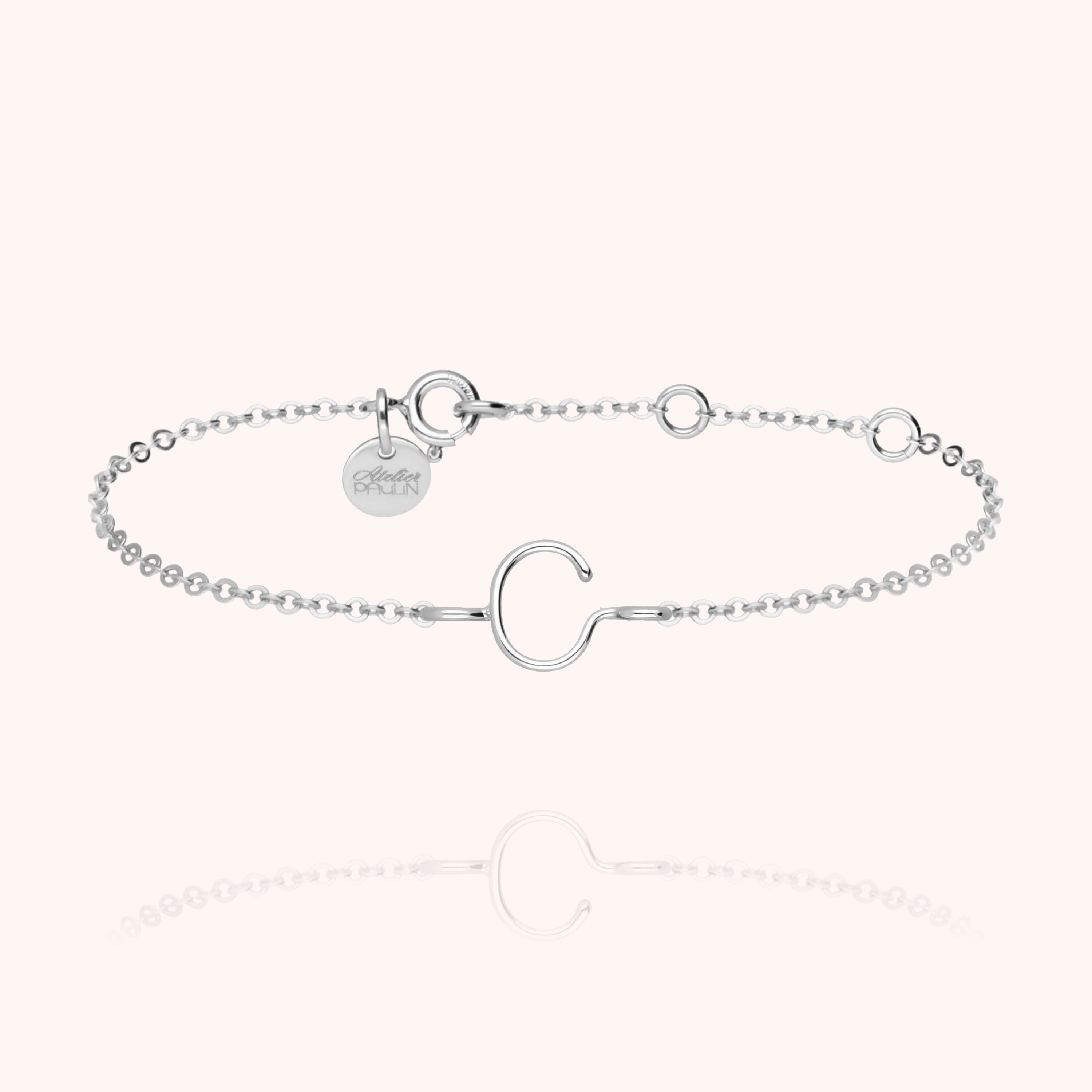 Bracelet Chaîne Initiale en or blanc 18K — bijou artisanal fait main