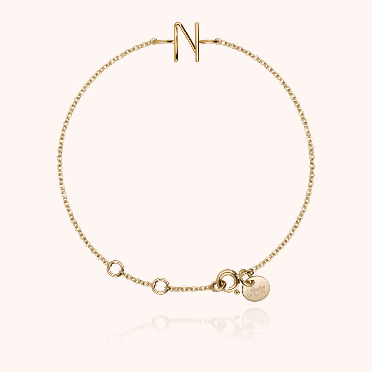 Armband Kette Initiale „N“ 18 Karat Gelbgold