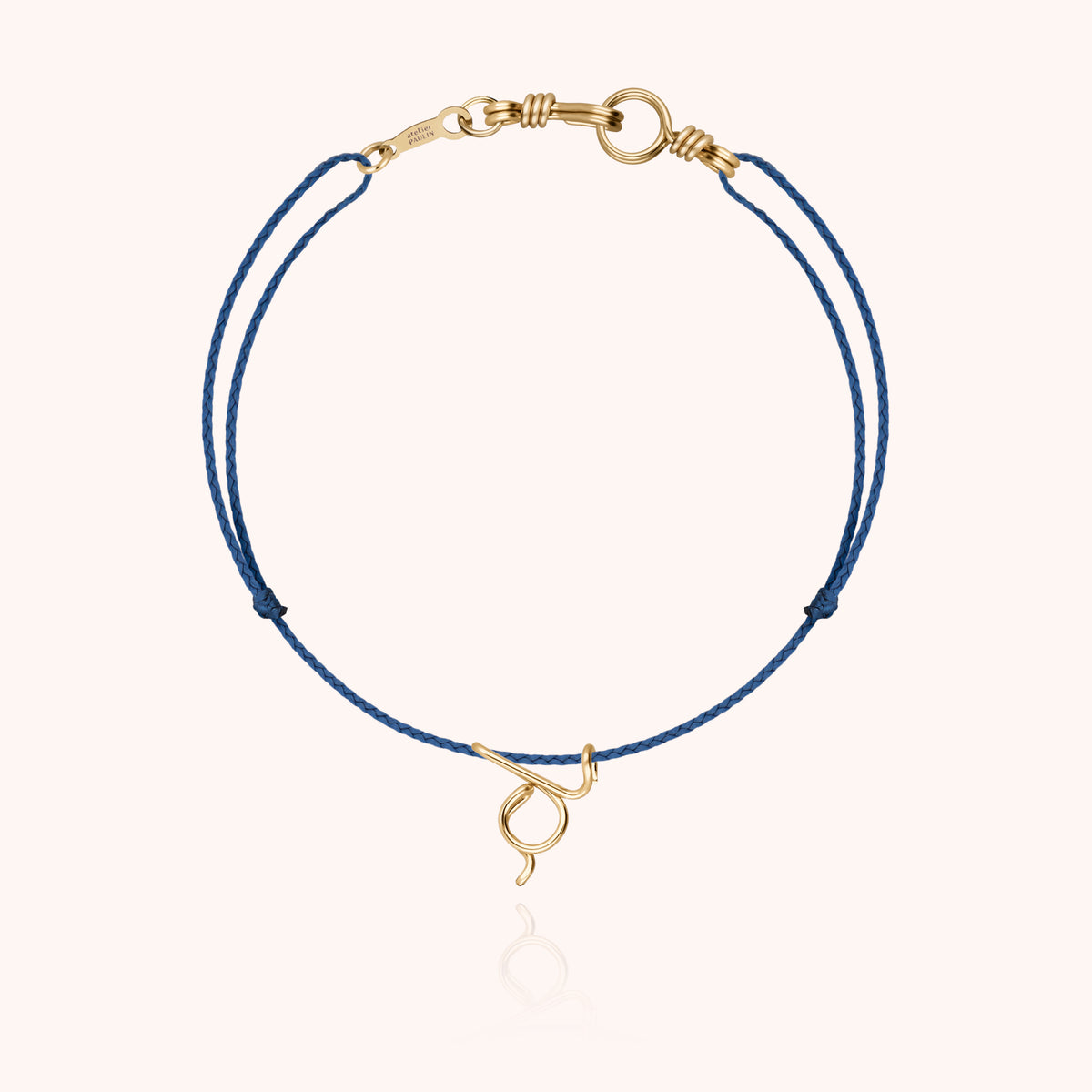 Armband Kordel Uni Initiale Mini Attache moi „D" aus 18 Karat Gelbgold, Kordel Mineralblau