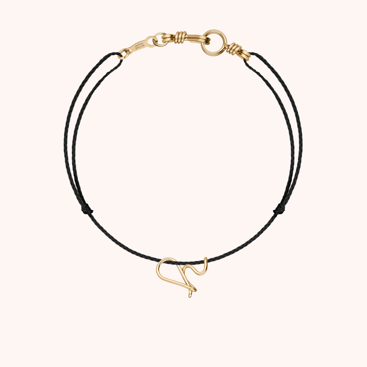 Armband Kordel Uni Initiale Mini Attache moi „H" aus 18 Karat Gelbgold, schwarze Kordel