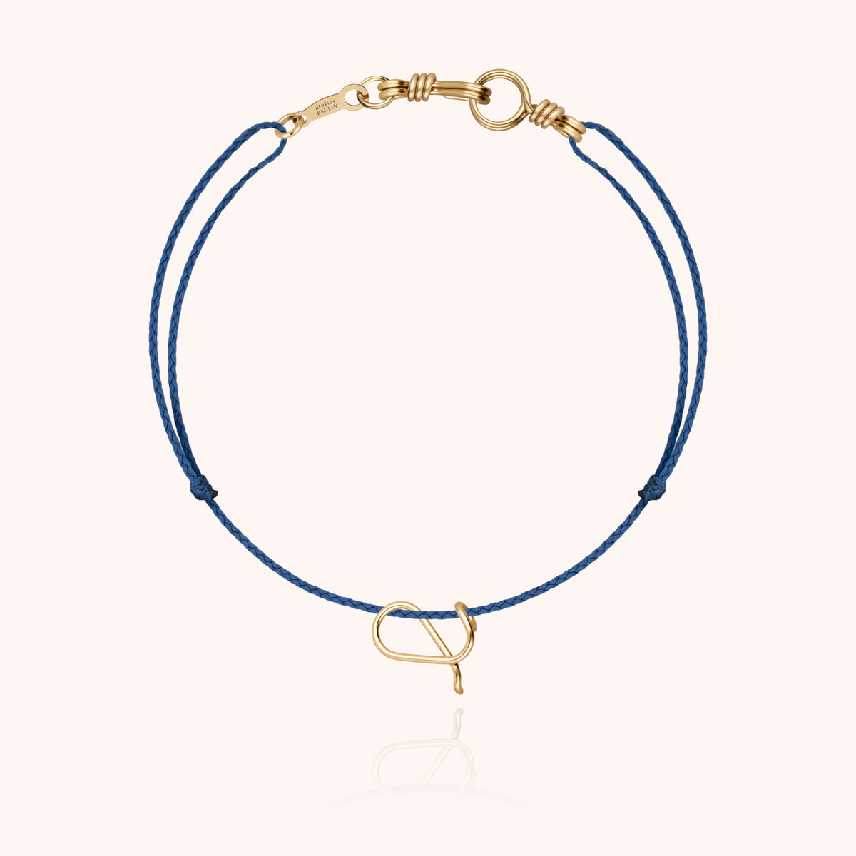 Armband Kordel Uni Initiale Mini Attache moi „L" aus 18 Karat Gelbgold, Kordel Mineralblau