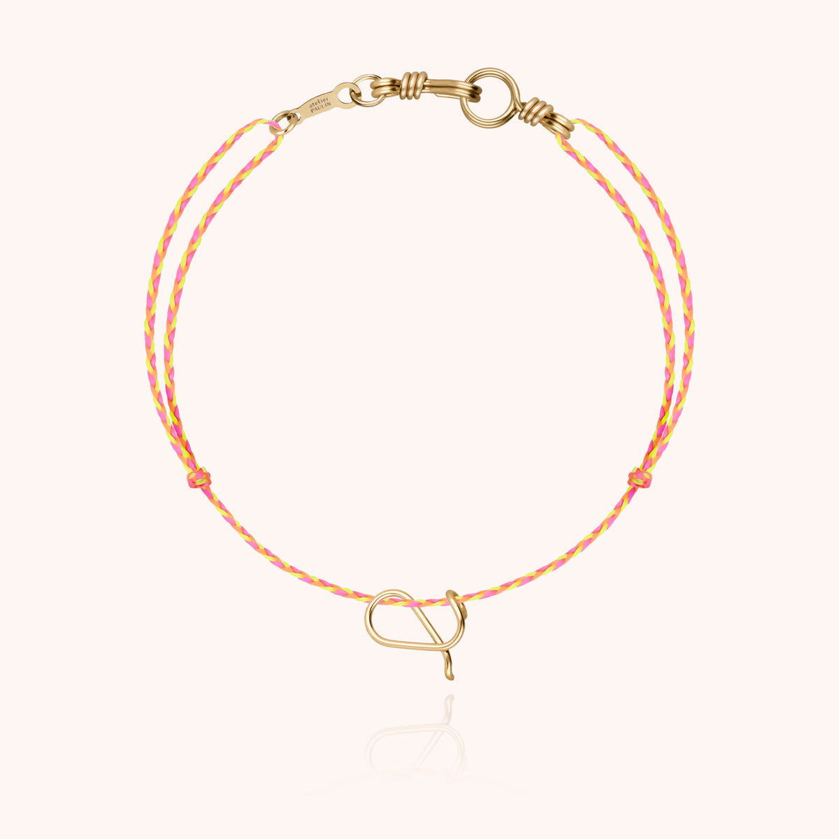 Bracciale Cordino Slim Knot Iniziale Mini Attache moi in filo d'oro giallo laminato 14k