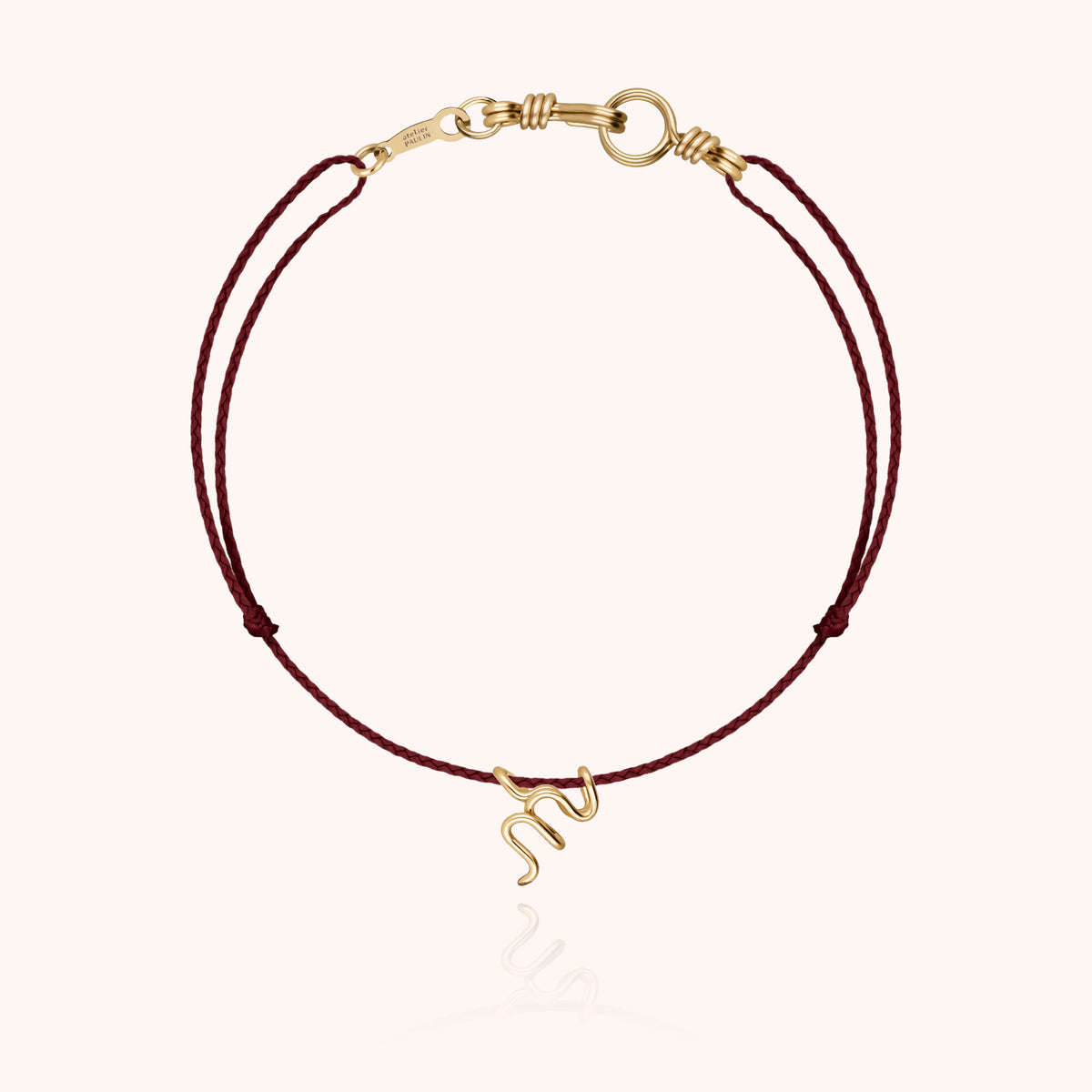 Armband Kordel Uni Initiale Mini Attache moi „N" aus 18 Karat Gelbgold, Kordel Pflaume