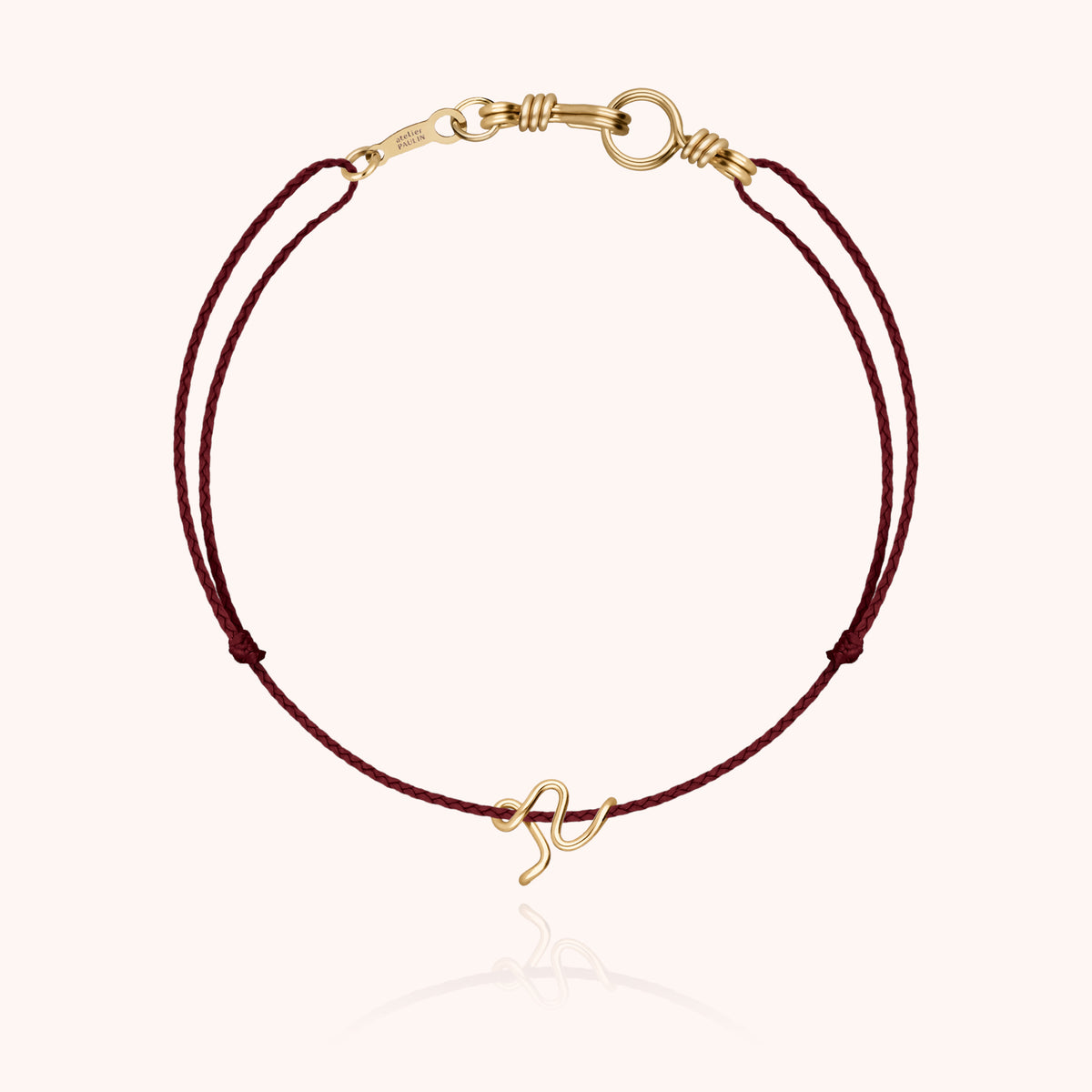 Armband Kordel Uni Initiale Mini Attache moi „R" aus 18 Karat Gelbgold, Kordel Pflaume