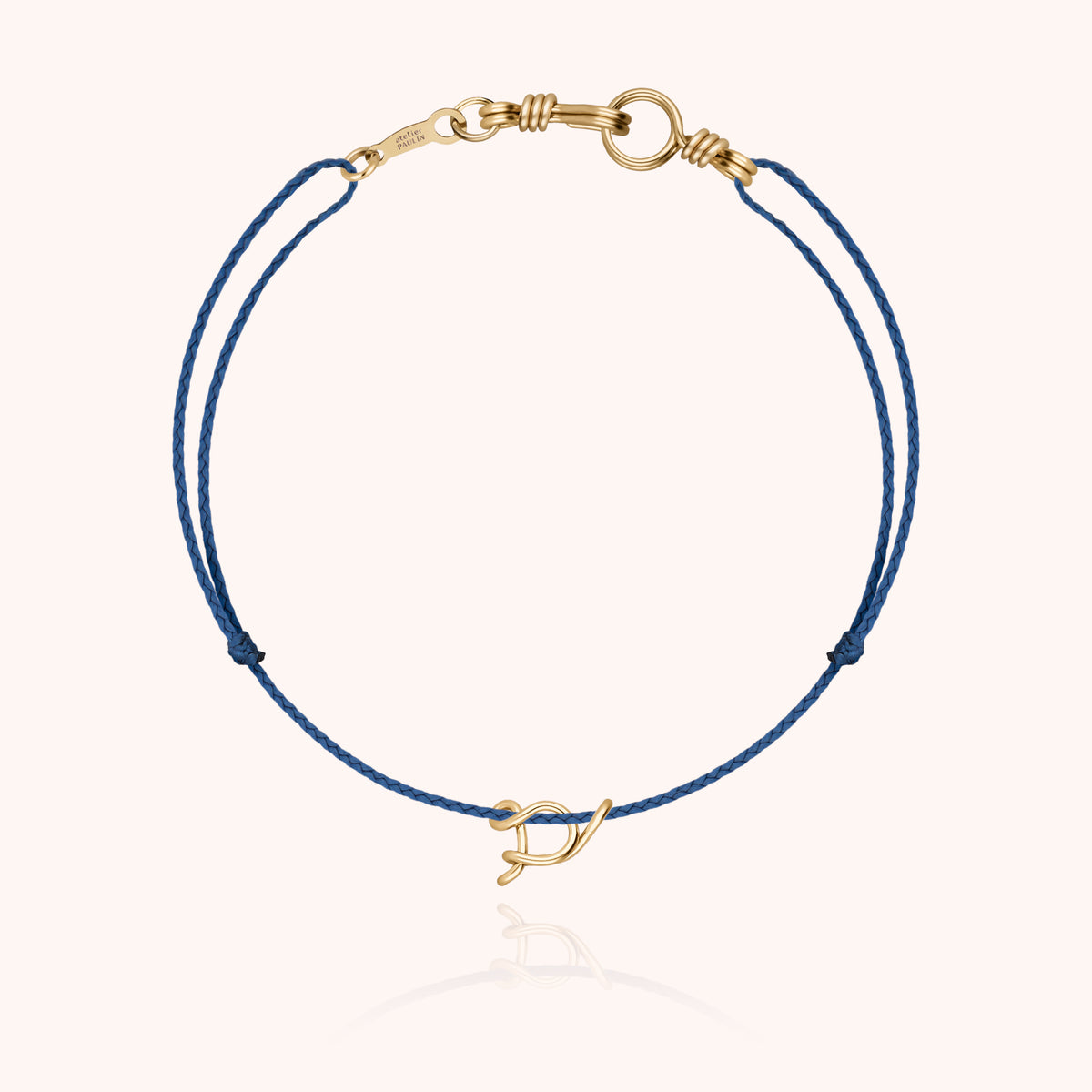Armband Kordel Uni Initiale Mini Attache moi „S" aus 18 Karat Gelbgold, Kordel Mineralblau