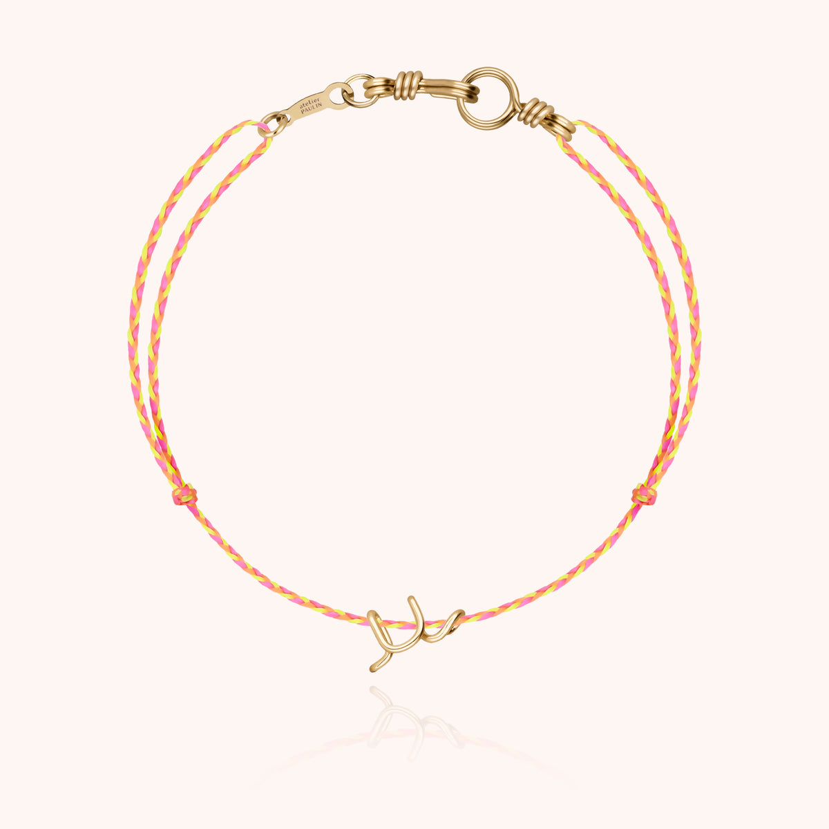 Bracciale Cordino Slim Knot Iniziale Mini Attache moi in filo d'oro giallo laminato 14k