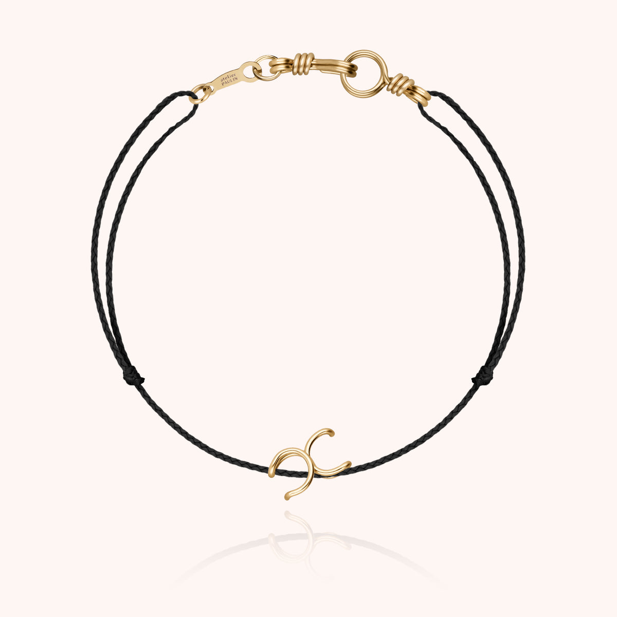Armband Kordel Uni Initiale Mini Attache moi „X" aus 18 Karat Gelbgold, schwarze Kordel