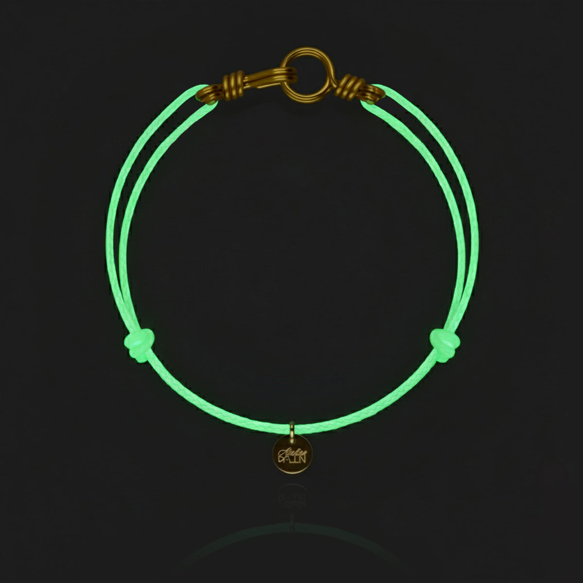 Armband Leuchtkordel Attache moi — Nahaufnahme des Verschlusses, Gelbes Goldfilled