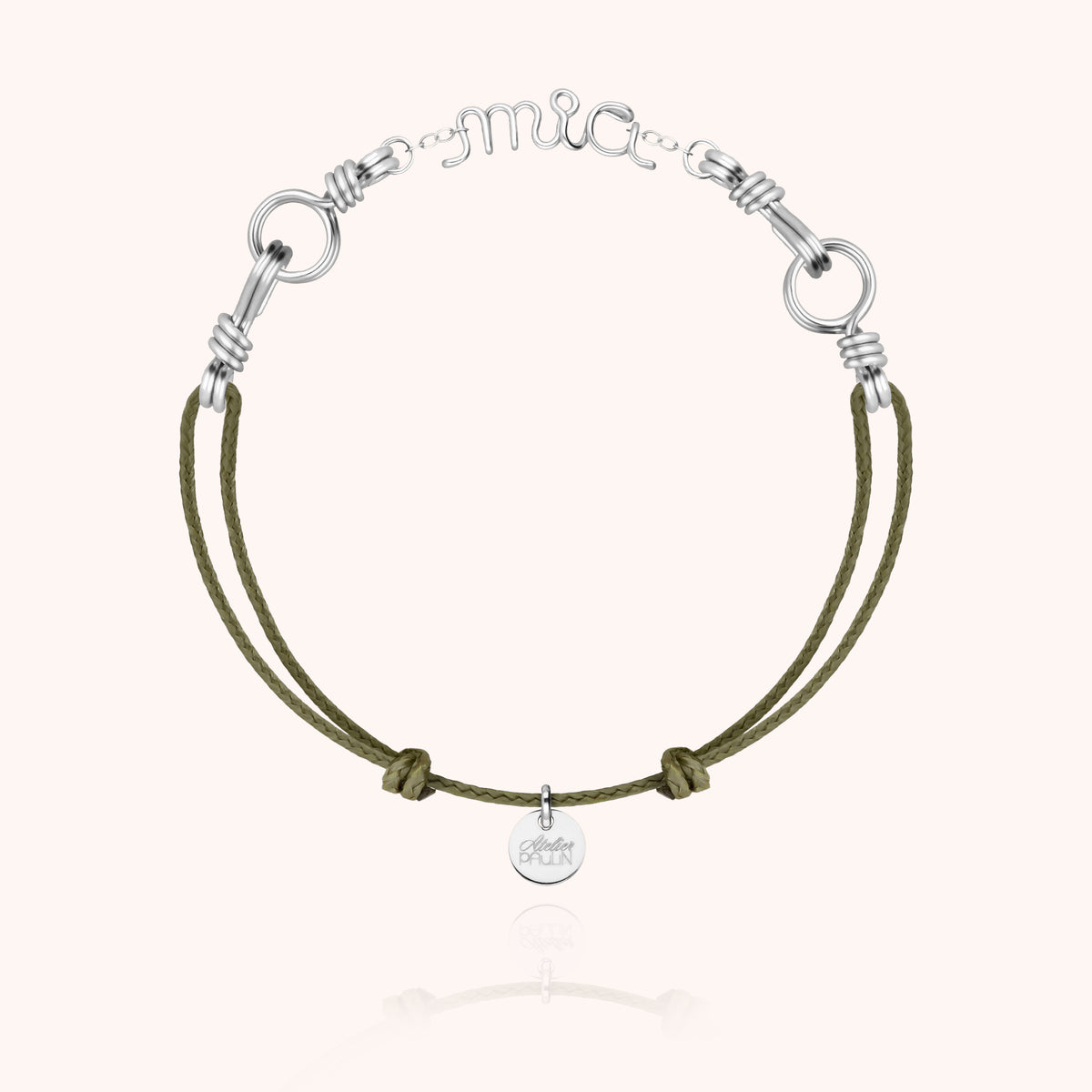 Primo piano del filo d'argento sterling 925 su Bracciale Cordino Attache moi Personalizzato